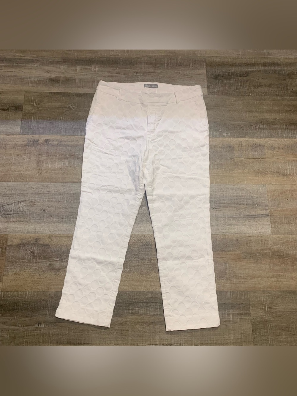 iltm I Love Tyler Madison White Textured Circle Jacquard Ankle Pants Large